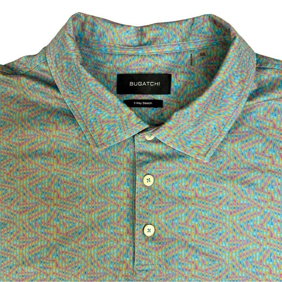 Bugatchi 8-Way Stretch Polo Shirt Blue Azure Short Sleeve Mens Size XXL or 2X - Picture 6 of 8